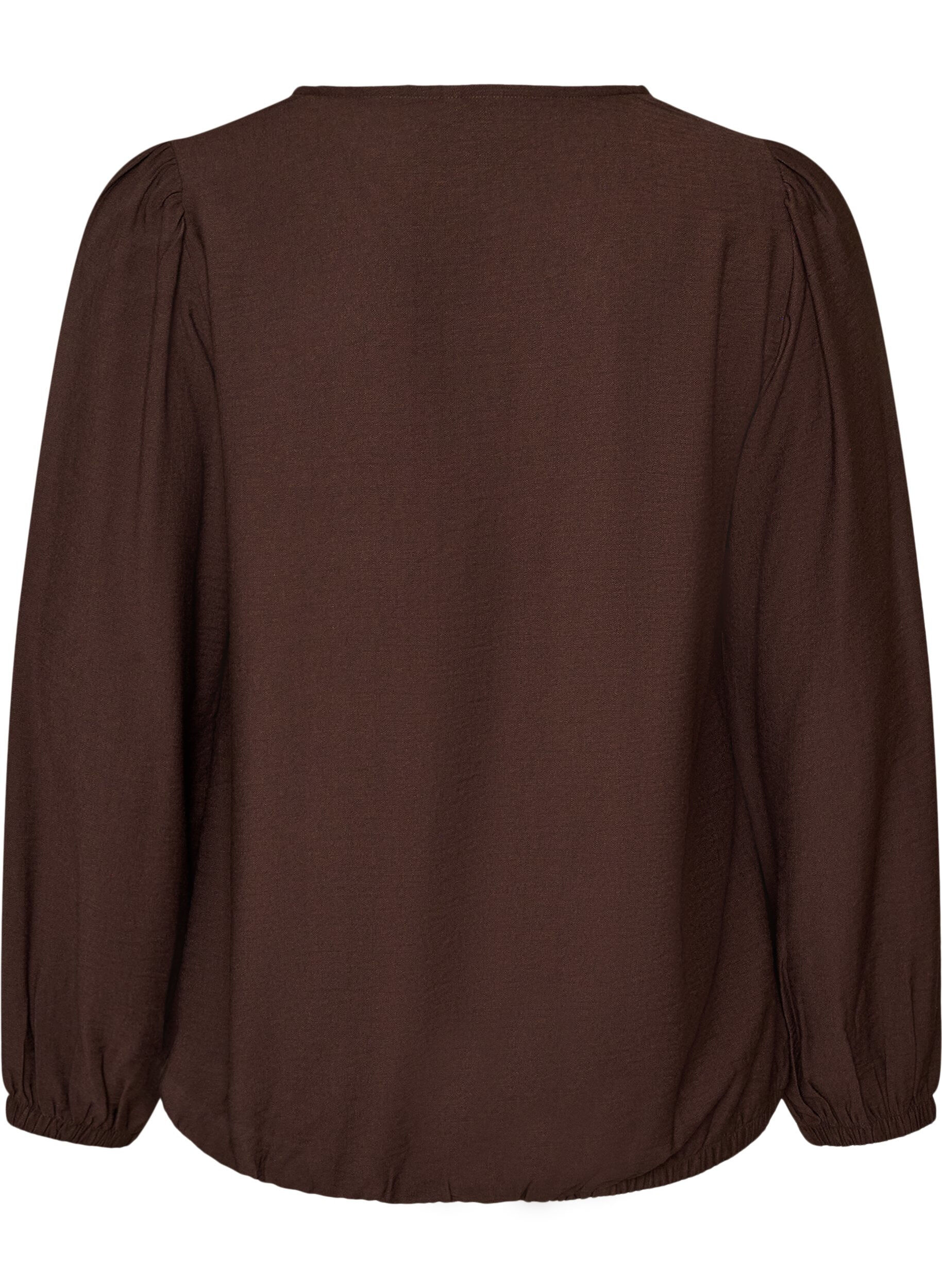 ZizziViskosebluse med V-hals og ballonpasform, Brun, Packshot image number 1