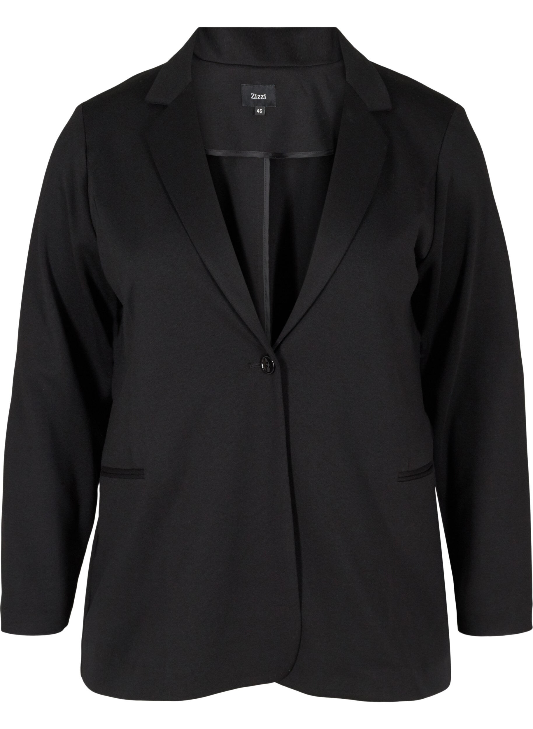 Zizzi Enkel blazer med knaplukning, Black, Packshot image number 0