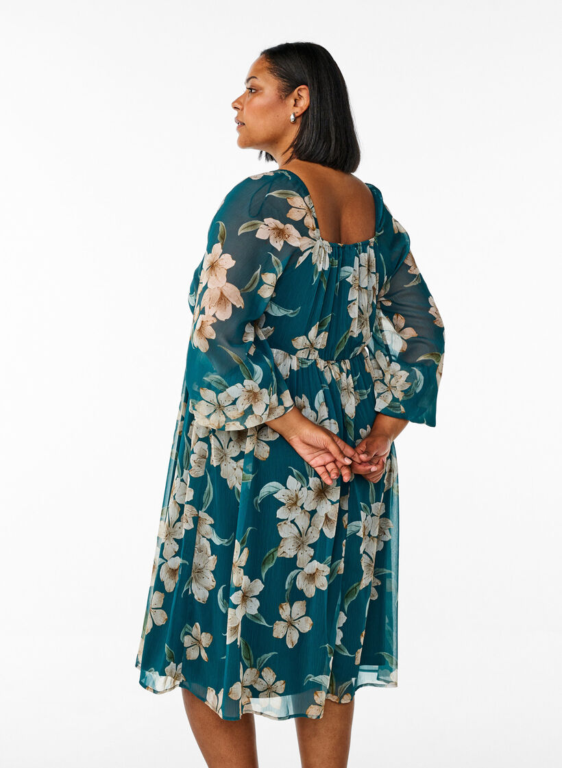 Festkjole i chiffon med lange &aelig;rmer , Gr&oslash;n, Model image number 2