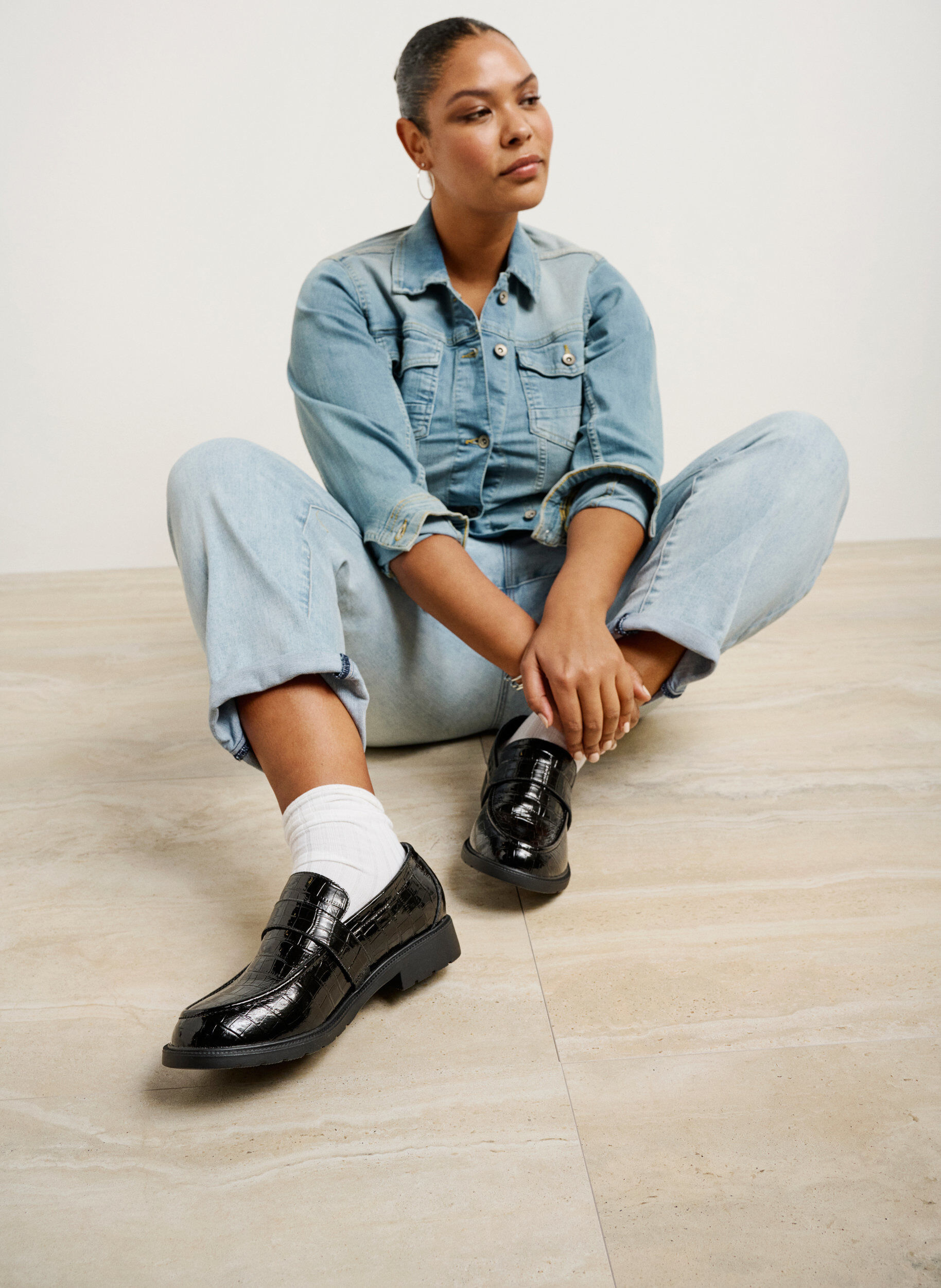 Zizzi Wide fit croco loafers i l&aelig;der, Black, Image image number 0