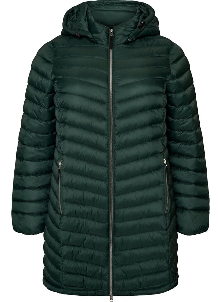 Letv&aelig;gts jakke med lommer og aftagelig h&aelig;tte, Gr&oslash;n, Packshot image number 0