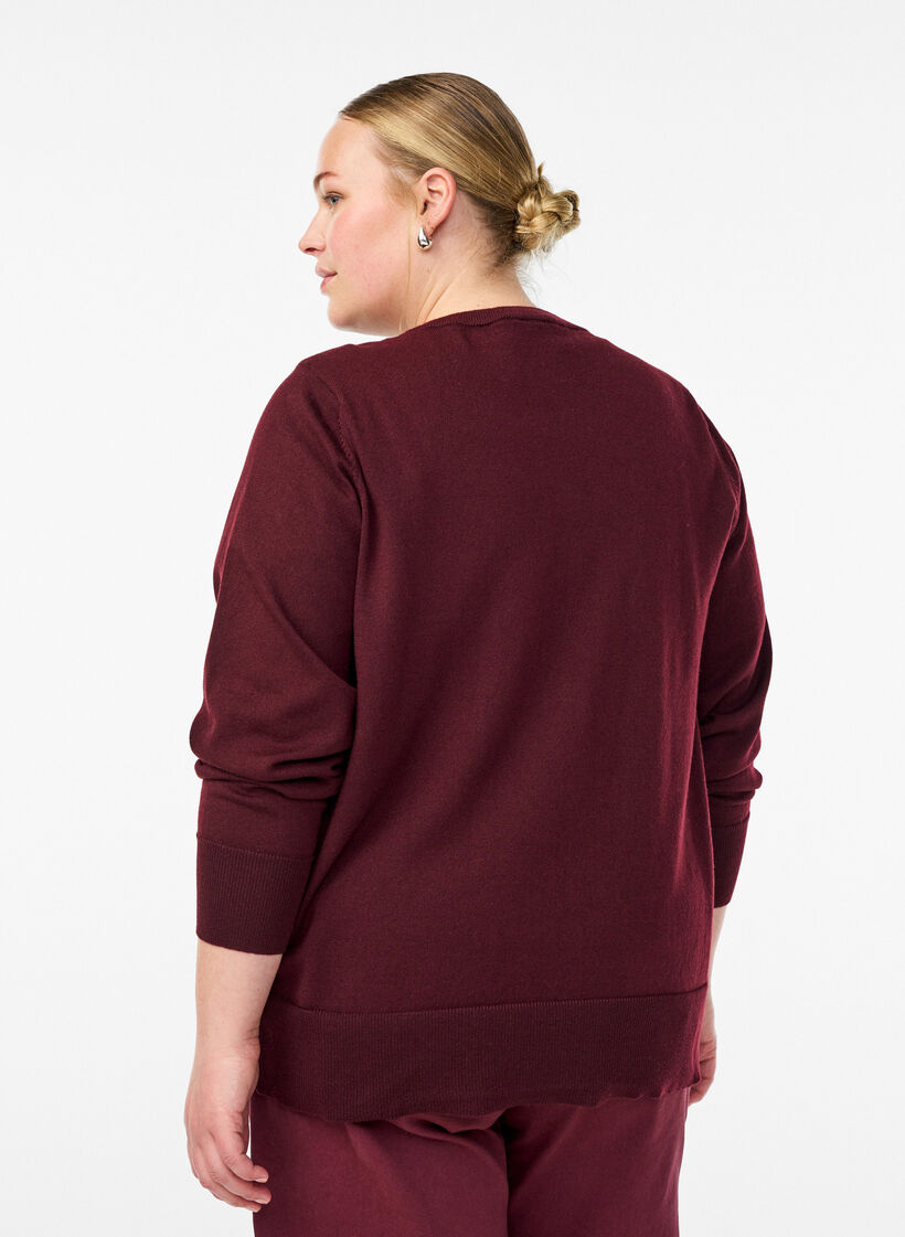 Finstrikket cardigan med rund hals, R&oslash;d, Model image number 2
