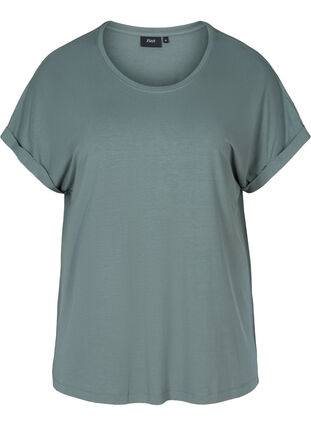T-shirt i viskose mix med rund hals , Balsam Green, Packshot image number 0