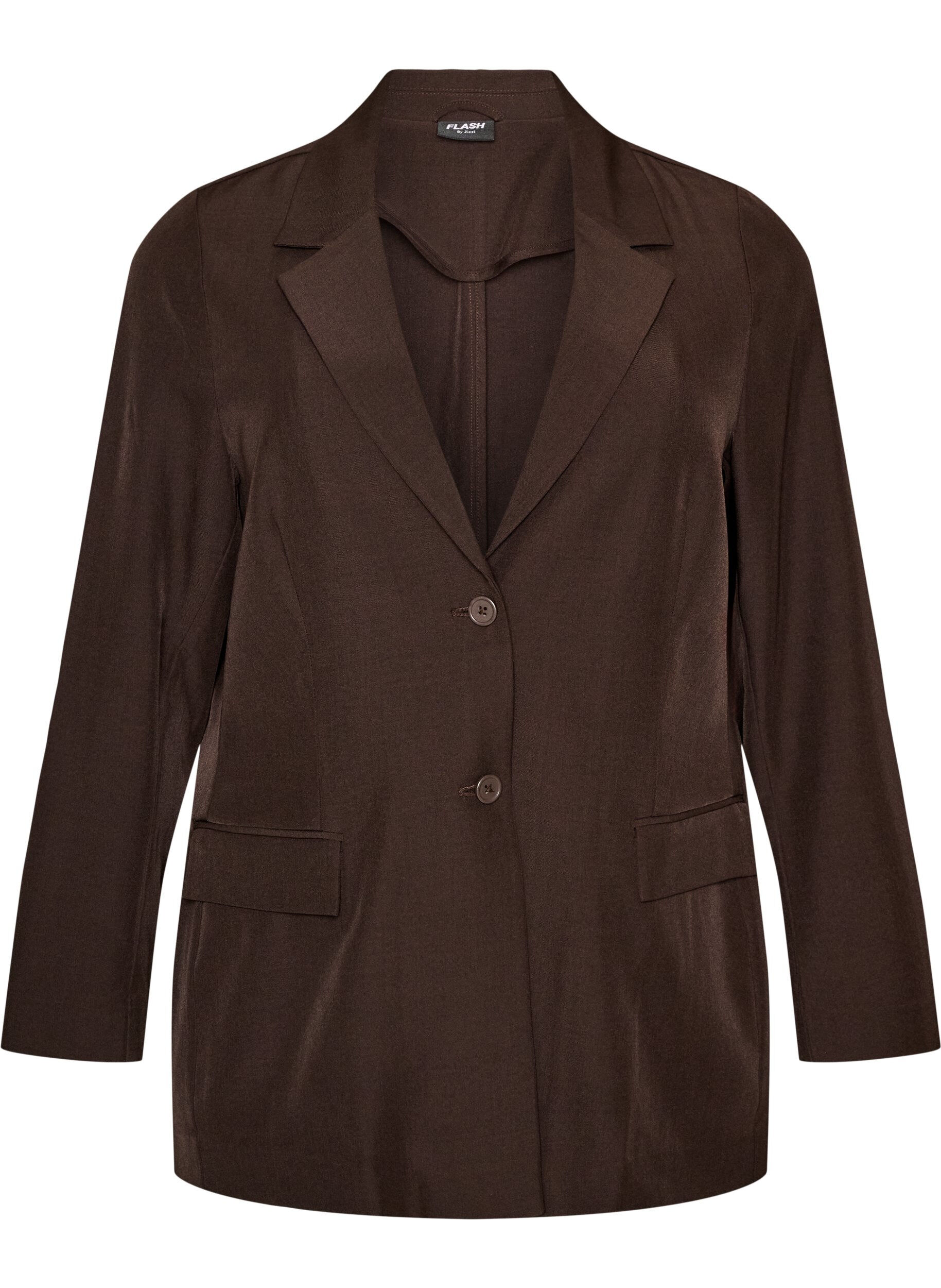ZizziBlazer med lommer og slids, Brun, Packshot image number 0