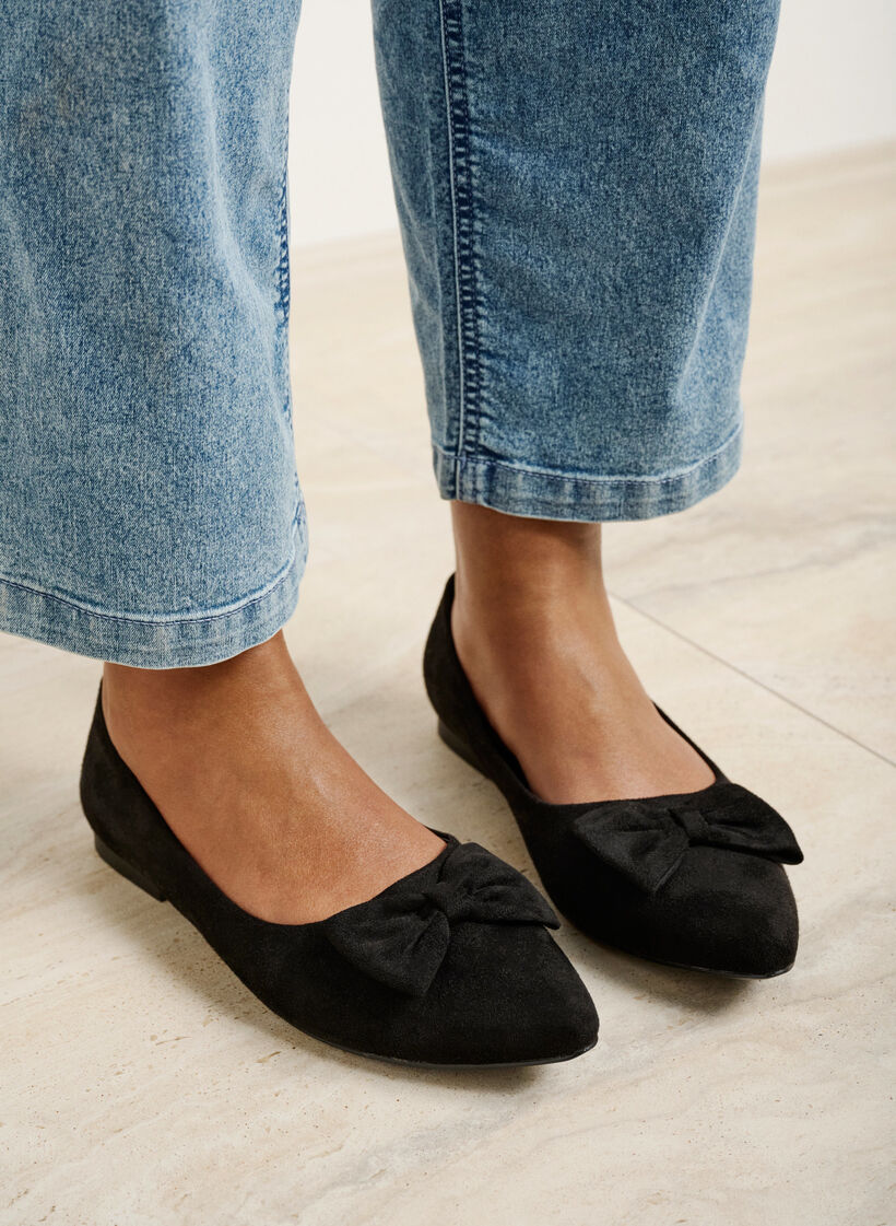 Wide fit - Ballerina med sløjfe, Sort, Image image number 0