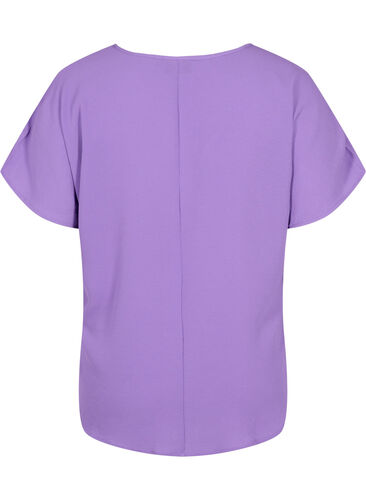 Bluse med korte ærmer og rund halsudskæring, Deep Lavender, Packshot image number 1