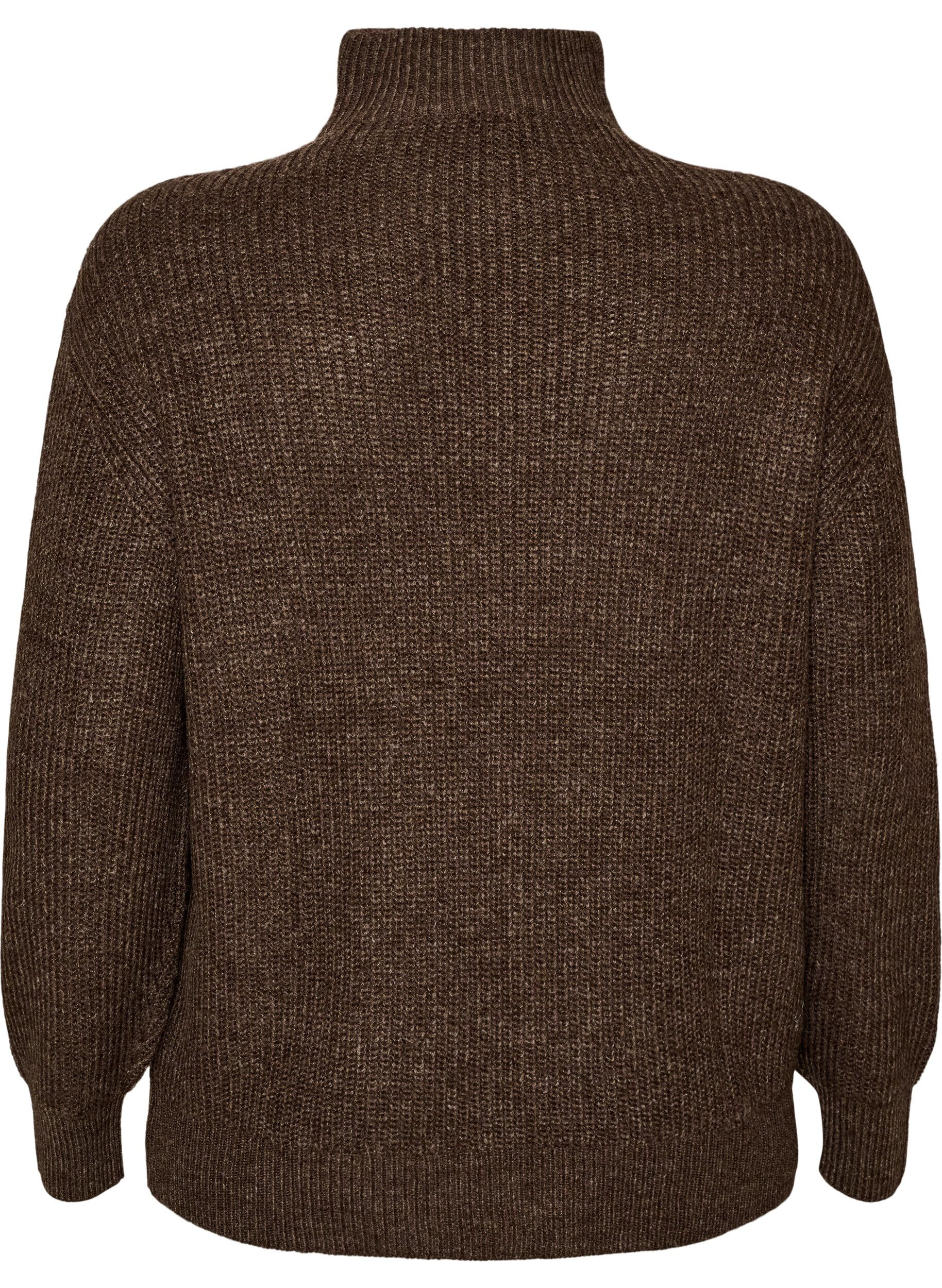 ZizziStriktr&oslash;je med h&oslash;j hals og lynl&aring;s, Brun, Packshot image number 1