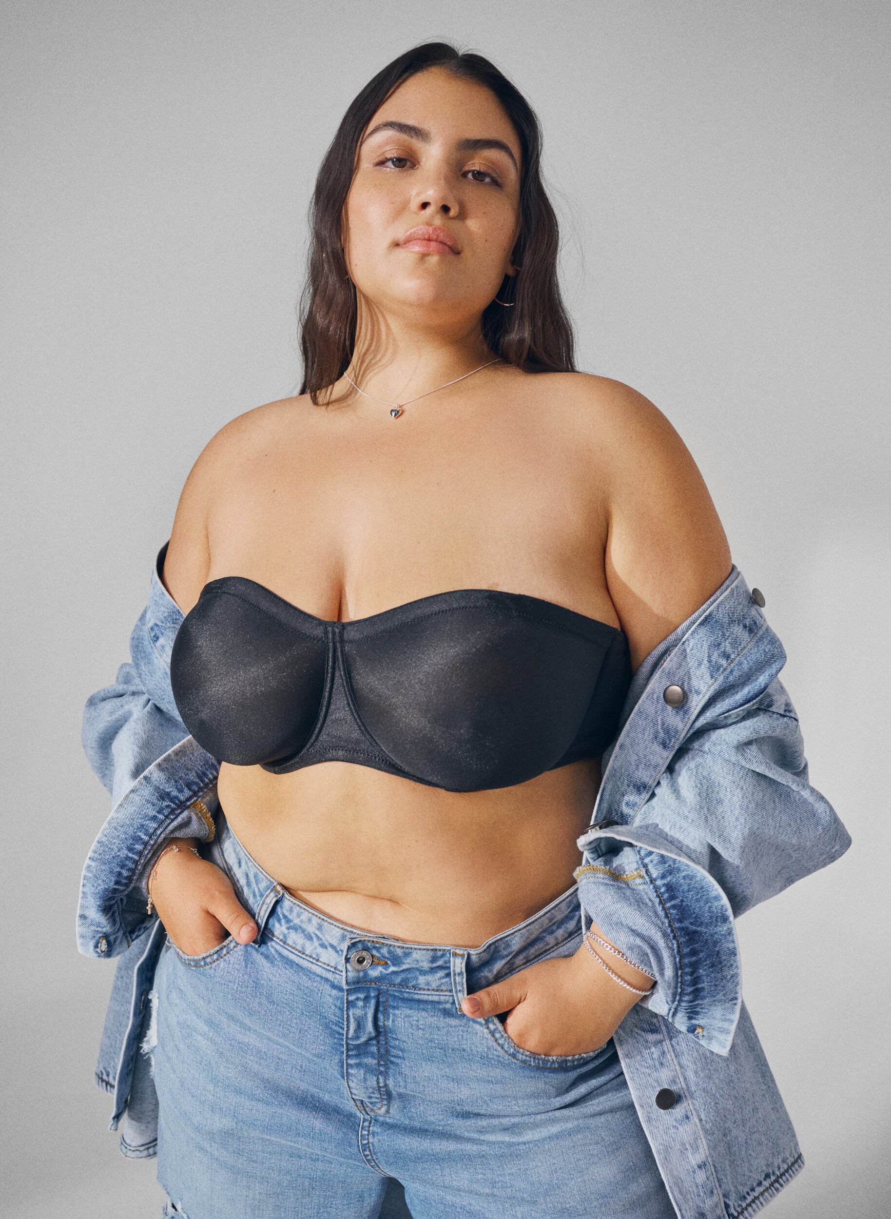 Zizzi Stropl&oslash;s bh med b&oslash;jle, Sort, Image image number 0