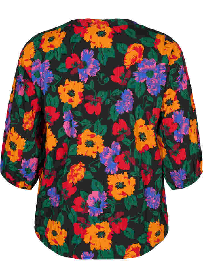 Blomstret bluse med 3/4 ærmer, Multi Flower AOP, Packshot image number 1