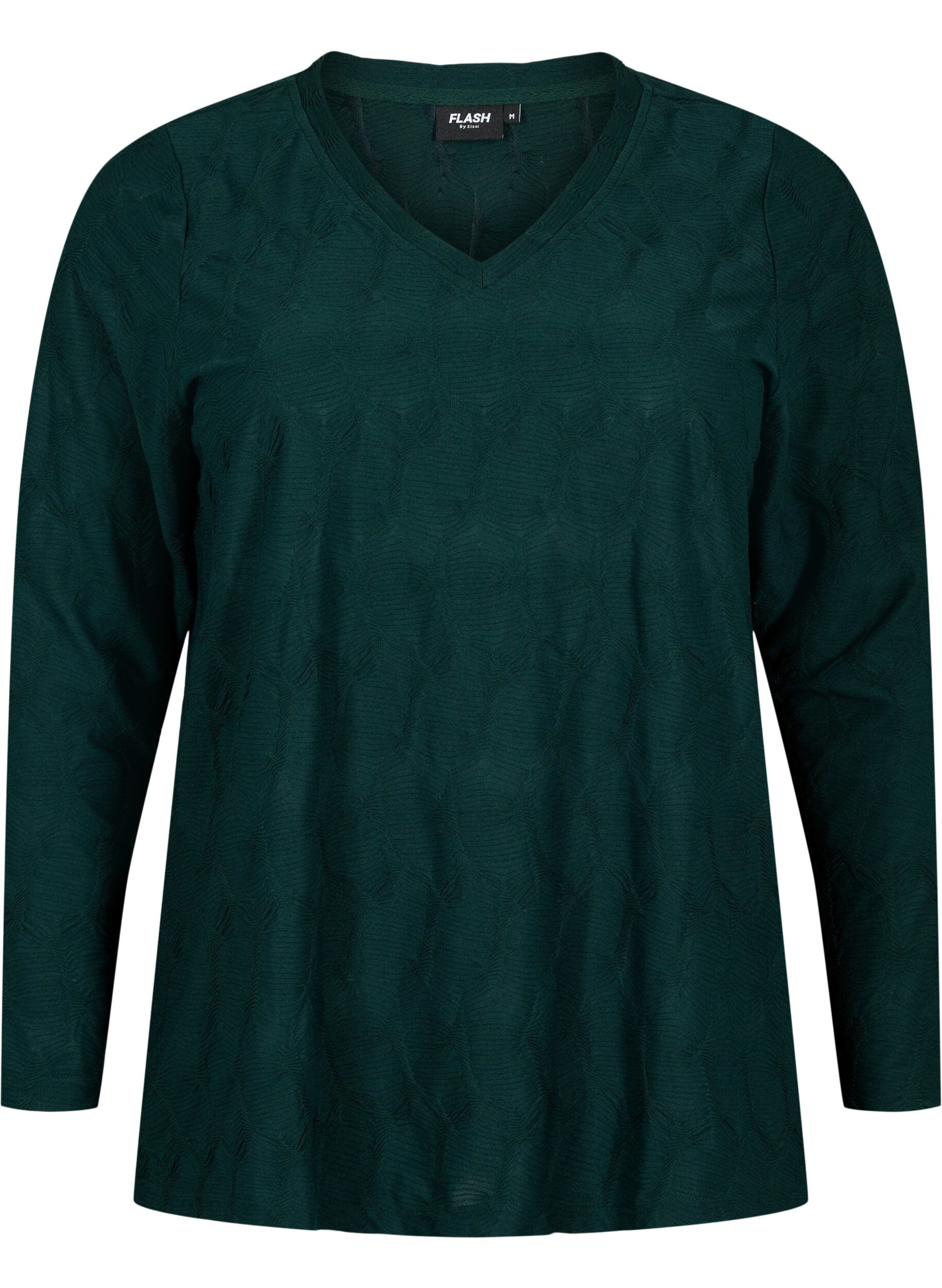 Zizzi FLASH - Lang&aelig;rmet bluse med struktur, Scarab, Packshot image number 0