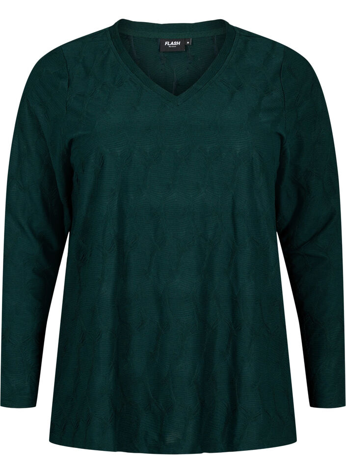 FLASH - Langærmet bluse med struktur, Scarab, Packshot image number 0