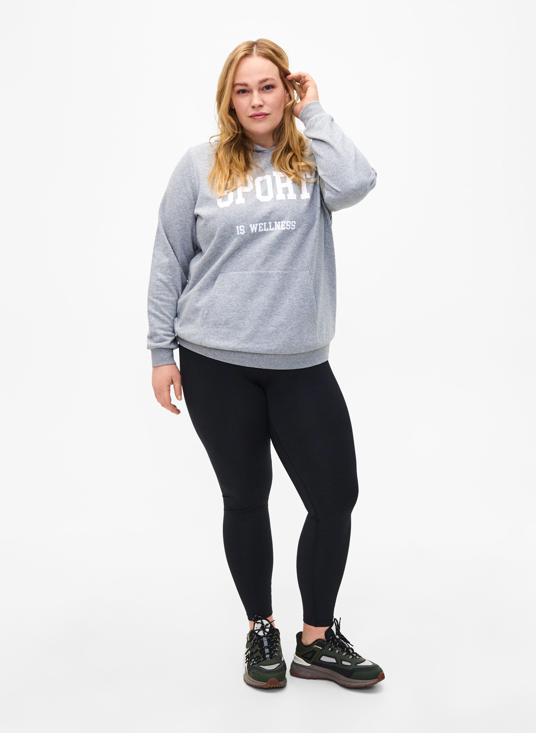 Zizzi Sweat h&aelig;ttetr&oslash;je, Light Grey Melange, Model image number 2