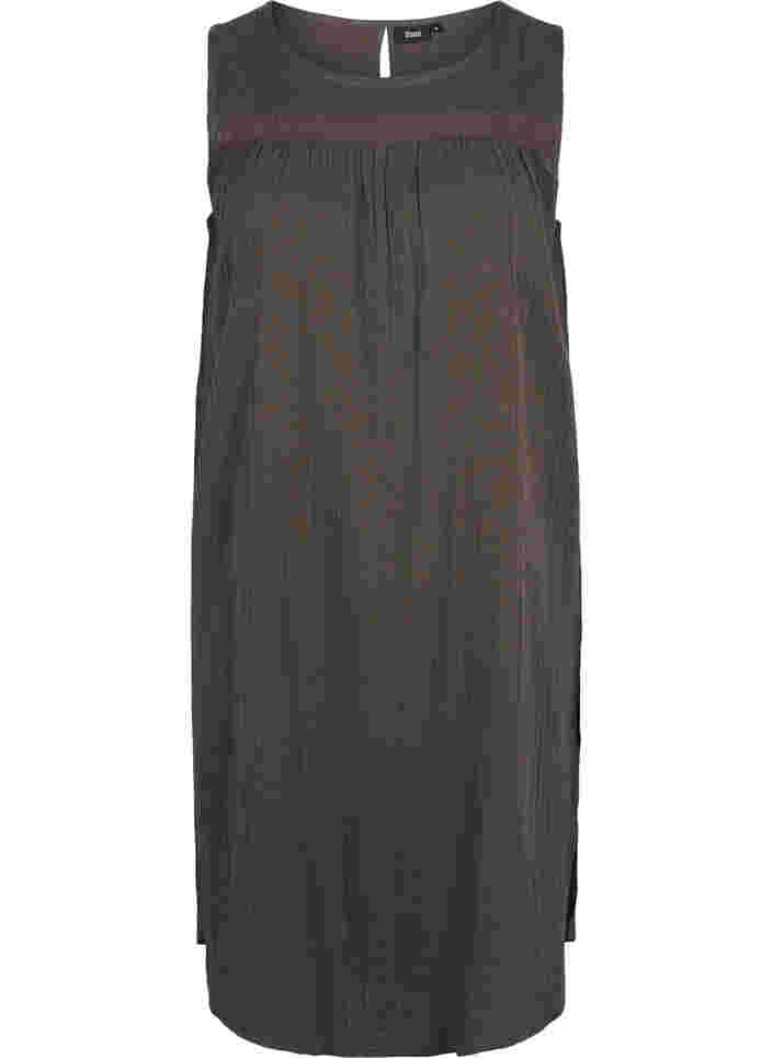 Ærmeløs bomuldskjole med a-shape, Khaki, Packshot image number 0