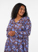 Midikjole med blomsterprint og fl&aelig;sekant, Brun, Model image number 2