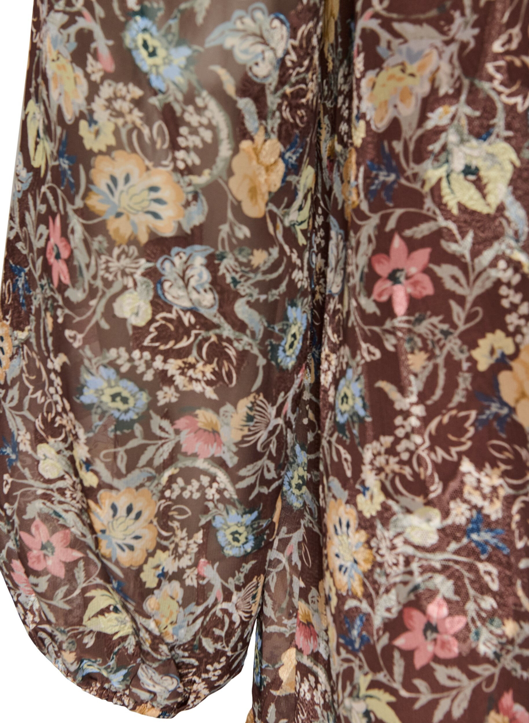 ZizziChiffonkjole med blomsterprint og fl&aelig;selag, Brun, Packshot image number 3