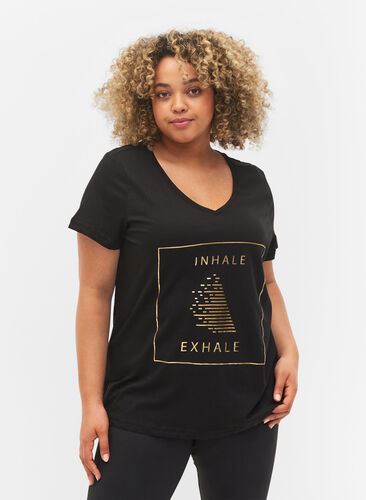 Bomulds trænings t-shirt med tryk, Black w. inhale logo, Model image number 0