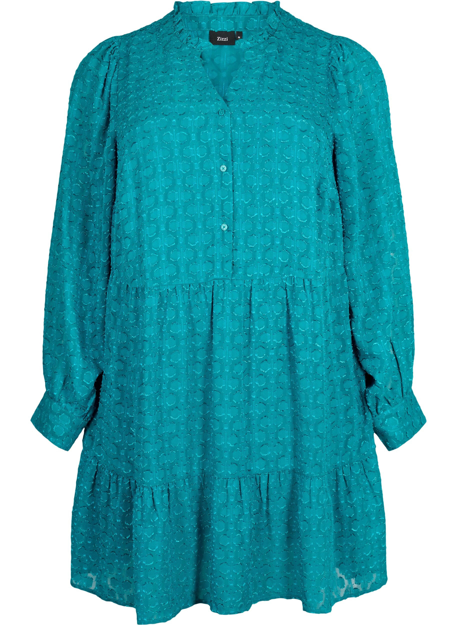 Zizzi Jacquard kjole med fl&aelig;sekrave, Deep Lake, Packshot image number 0