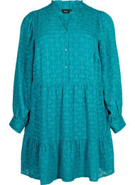 Jacquard kjole med flæsekrave, Deep Lake