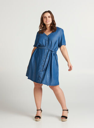 Denim kjole, Medium Blue, Model image number 2