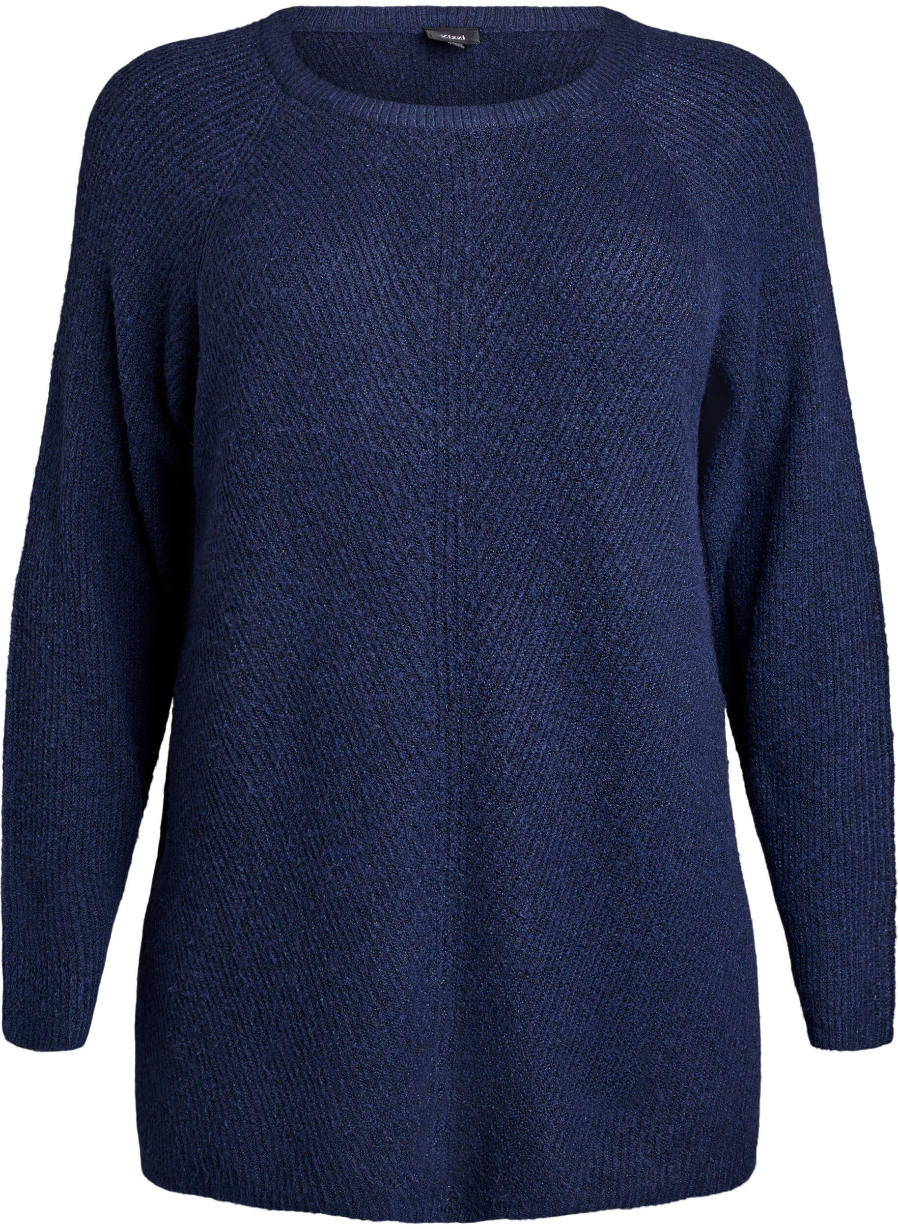 ZizziStrikbluse med diagonalt m&oslash;nster og raglan&aelig;rmer, Bl&aring;, Packshot image number 0