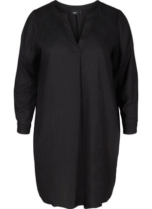 Langærmet kjole i viskose, Black, Packshot image number 0
