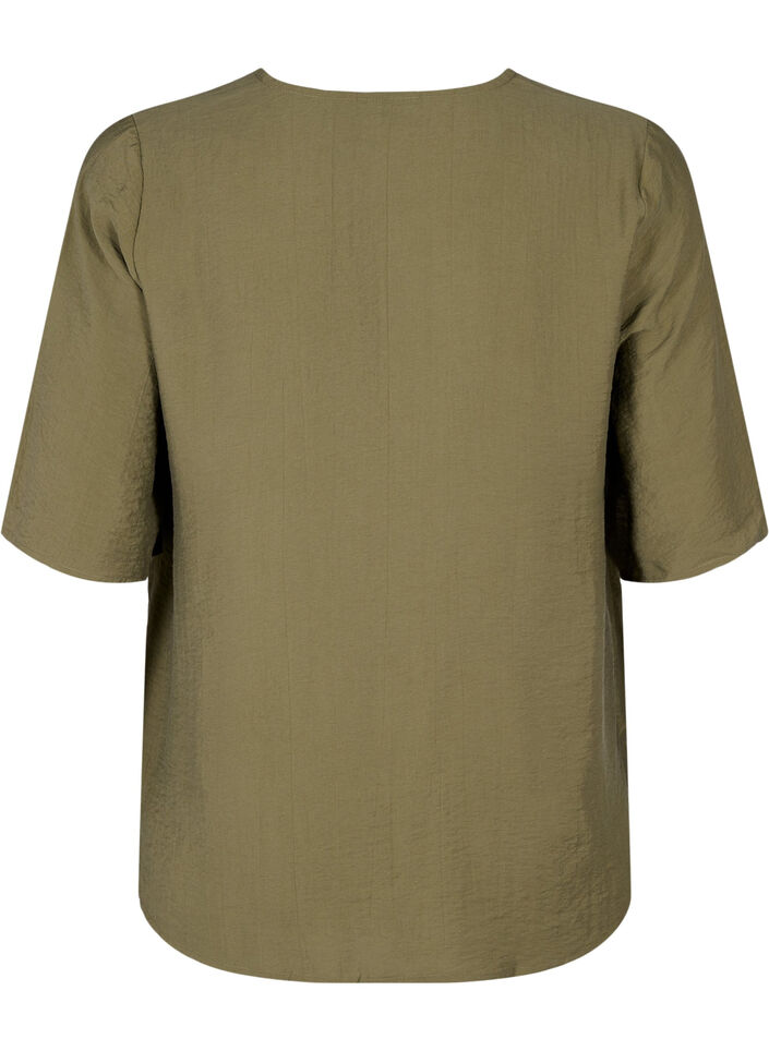 Viskosebluse med v-hals og broderidetalje, Grøn, Packshot image number 1