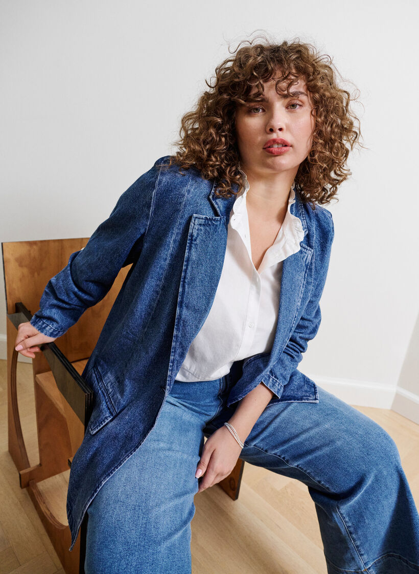Denim blazer med lommer, Blue Denim, Image image number 0