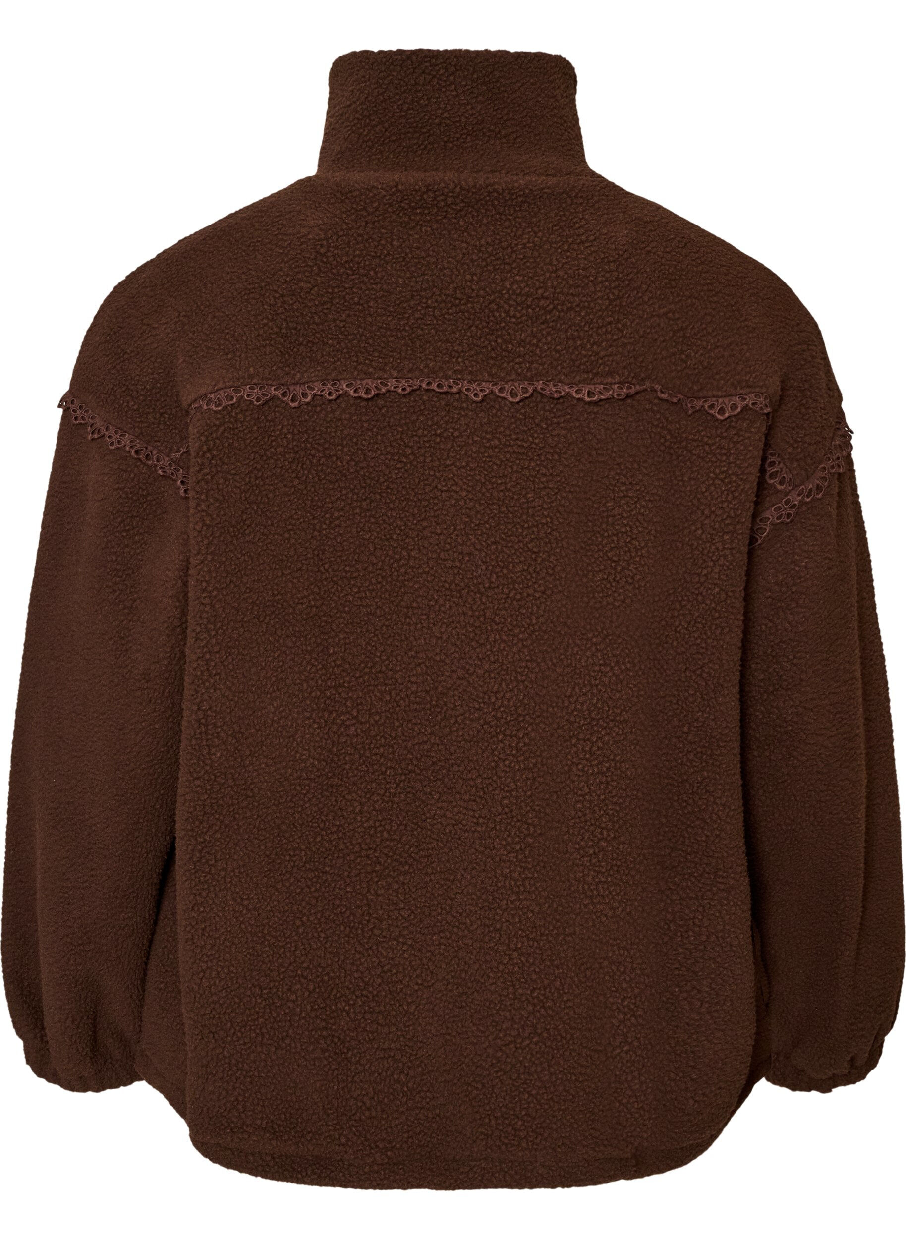 ZizziTeddyjakke med hulm&oslash;nsterb&aring;nd og h&oslash;j krave, Brun, Packshot image number 1