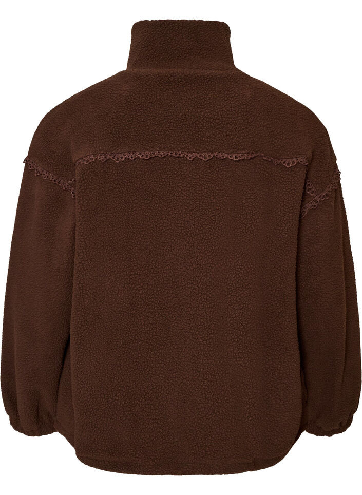 Teddyjakke med hulm&oslash;nsterb&aring;nd og h&oslash;j krave, Brun, Packshot image number 1