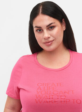 Bomulds t-shirt med tryk og korte ærmer, Hot Pink Create, Model image number 2