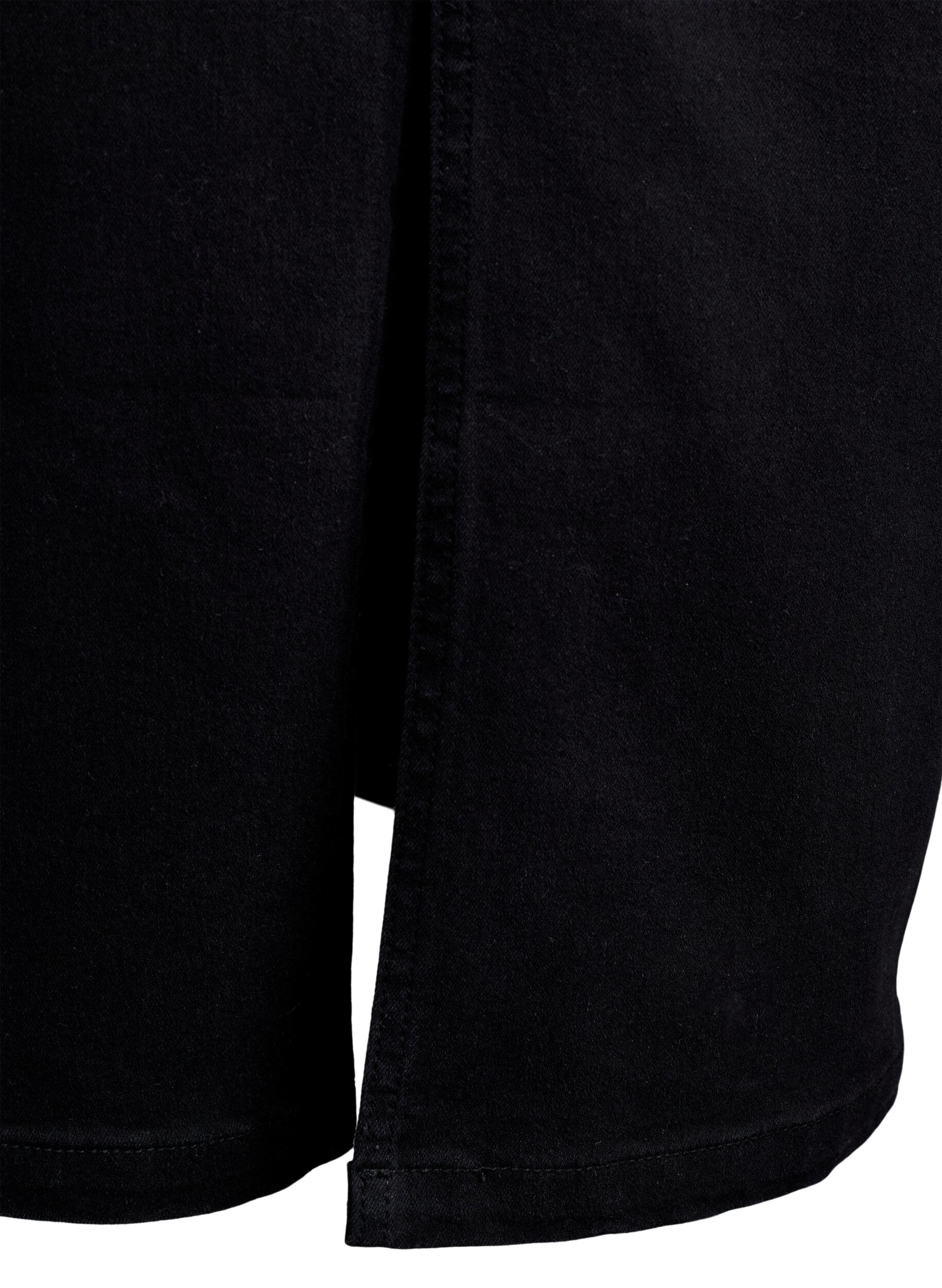 Zizzi Midilang denim nederdel med slids foran, Sort, Packshot image number 4