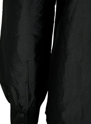 Shiny skjortebluse med flæser, Black, Packshot image number 3