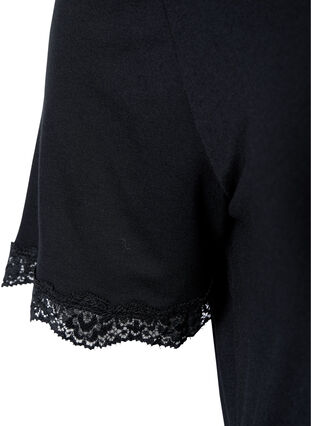 Kortærmet viskose natkjole med blondekanter, Black, Packshot image number 2