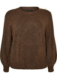 Strikbluse med knapdetalje, Brun