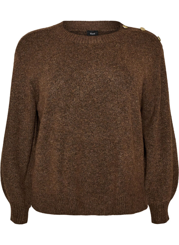 Strikbluse med knapdetalje, Brun, Packshot image number 0