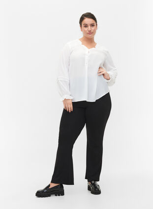 Bluse med lange ærmer og knaplukning, Bright White, Model image number 3