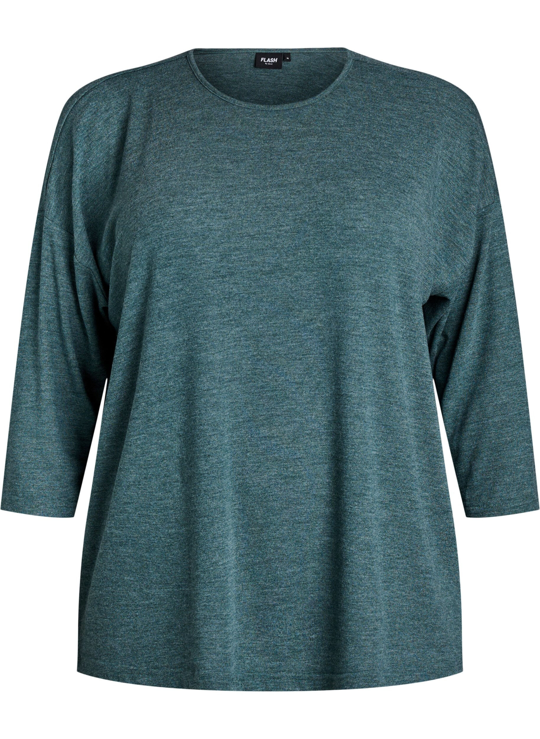 Zizzi Jerseybluse med 3/4 &aelig;rmer, Gr&oslash;n, Packshot image number 0