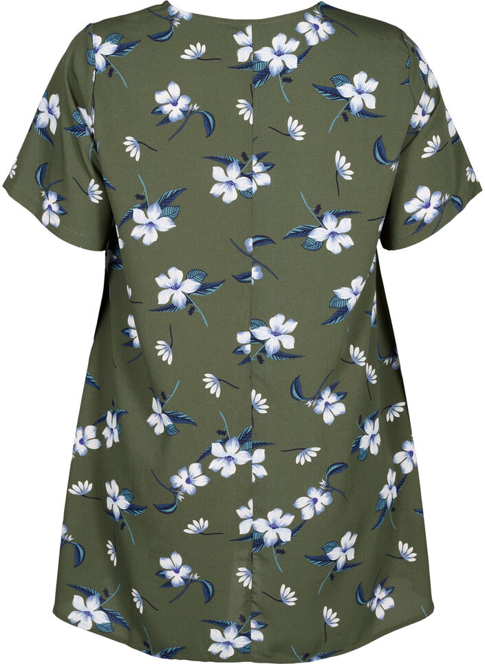 FLASH - Tunika med v-hals og print, Olive Night Flower, Packshot image number 1
