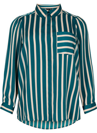 Stribet skjorte med lange ærmer, Green Stripe, Packshot image number 0