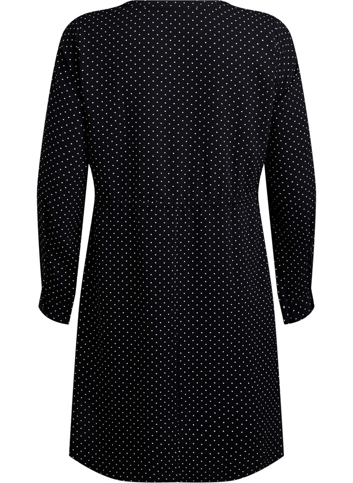 Knælang kjole med bindebånd, Sort, Packshot image number 1