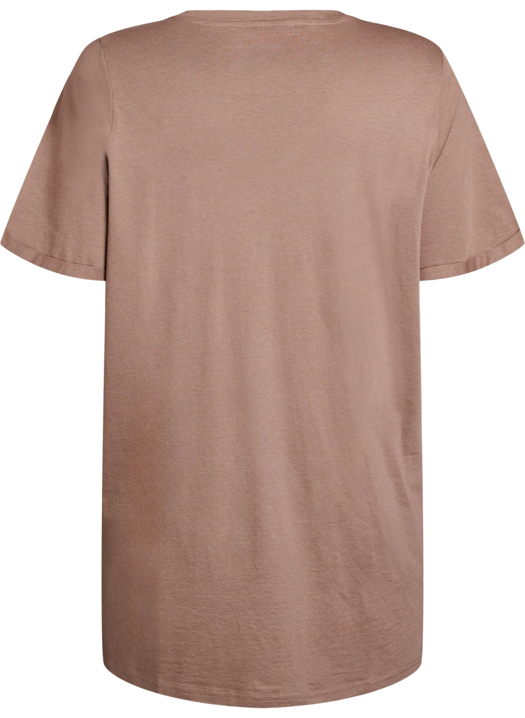 Zizzi Ensfarvet oversize t-shirt med v-hals, Brun, Packshot image number 1
