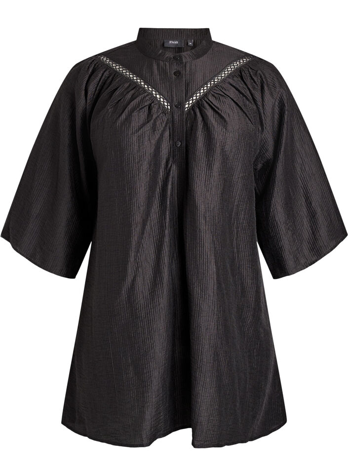 Tunika med crochet-bånd og stribet tekstur, Sort, Packshot image number 0