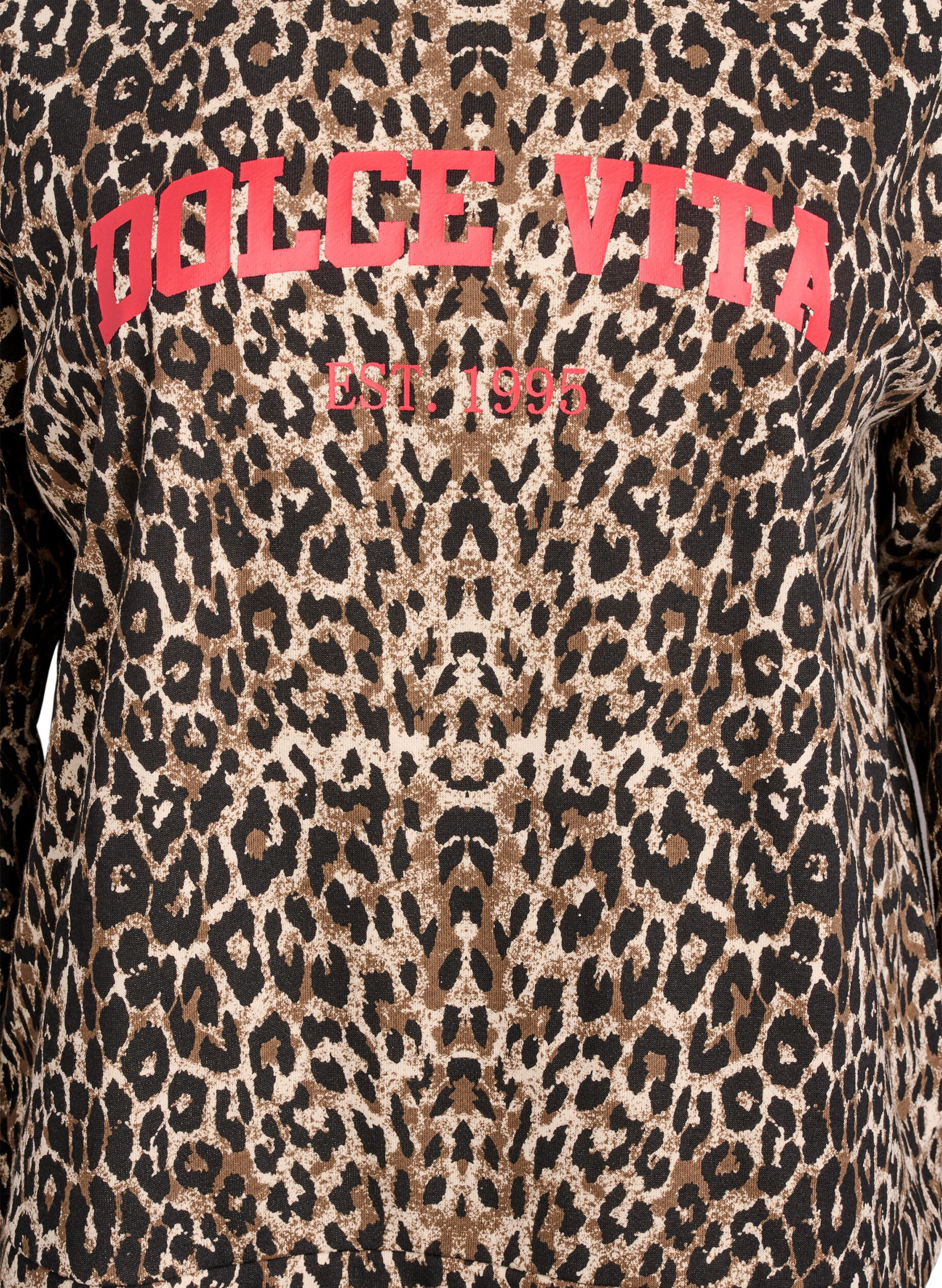 Zizzi Sweatshirt med leopardm&oslash;nster og statement-print, Brun, Packshot image number 2