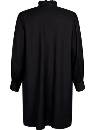 Skjortekjole i viskose med flæser, Black, Packshot image number 1