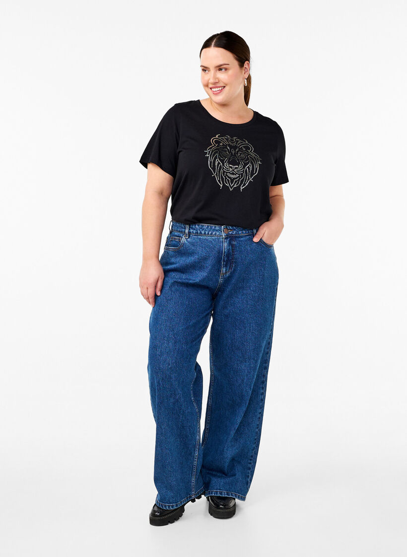 Bomulds t-shirt med print, Black w. Silverlion, Model image number 2