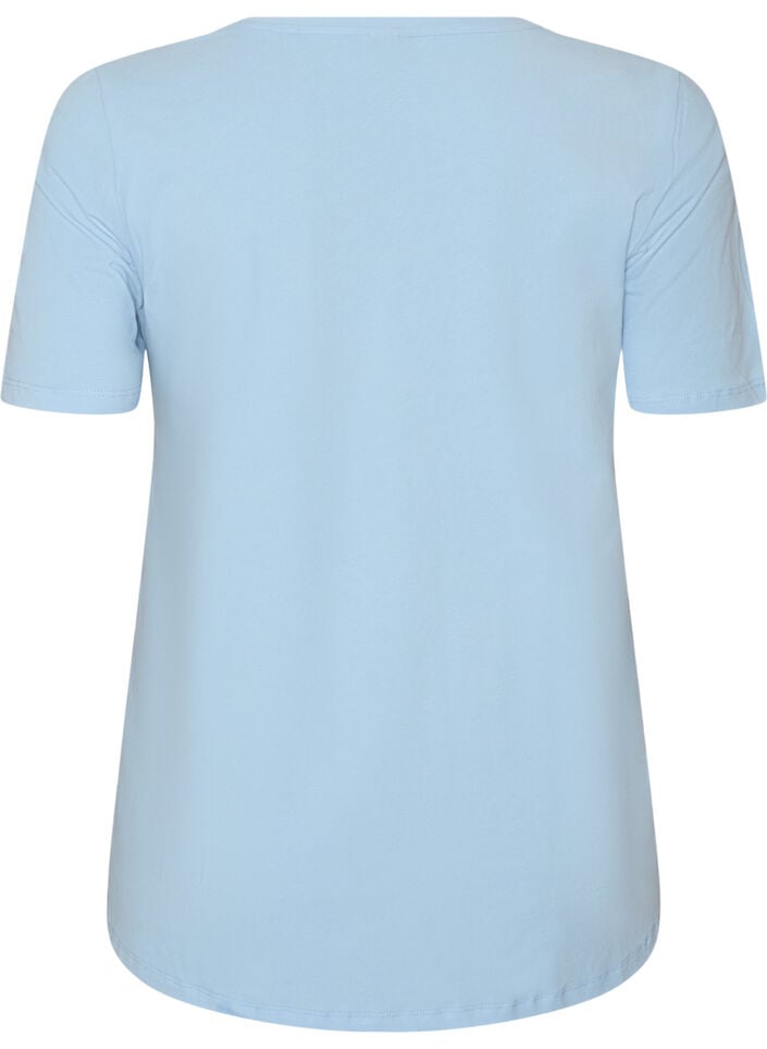 Ensfarvet basis t-shirt i bomuld, Bl&aring;, Packshot image number 1