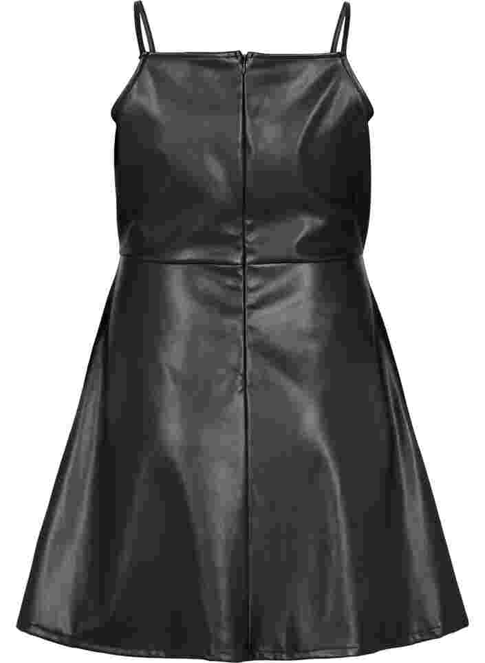 Imiteret læderkjole med a-shape, Black, Packshot image number 1