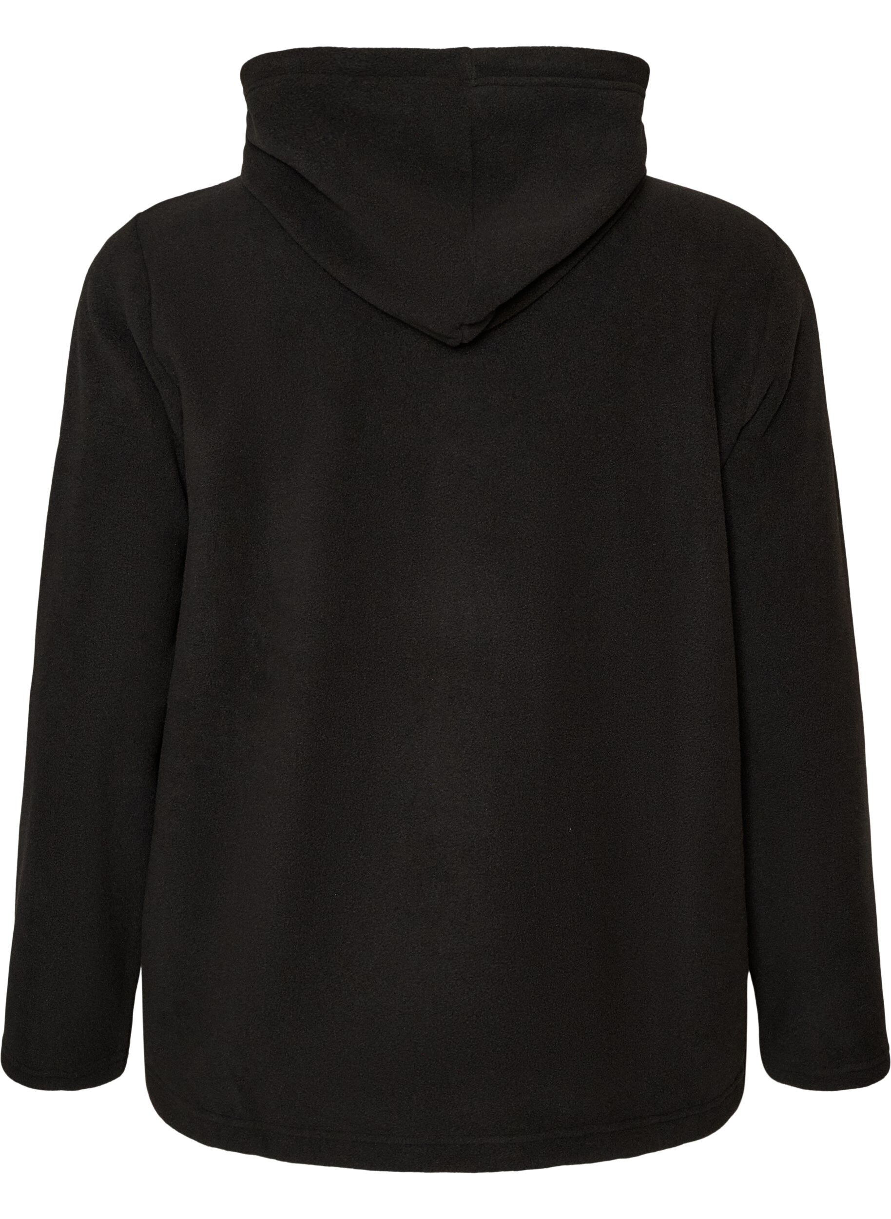 ZizziFleecehoodie med h&oslash;j hals og broderet tekst, Sort, Packshot image number 1