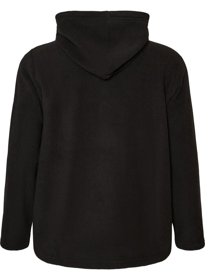 Fleecehoodie med h&oslash;j hals og broderet tekst, Sort, Packshot image number 1