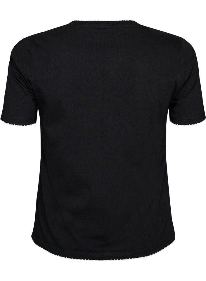 T-shirt i bomuld med b&oslash;lgede kontrastkanter, Sort, Packshot image number 1